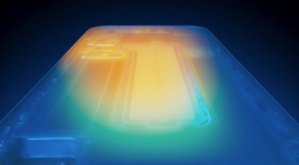 Imagen de un sistema de refrigeración por cámara de vapor, mostrando la distribución del calor en un dispositivo electrónico.