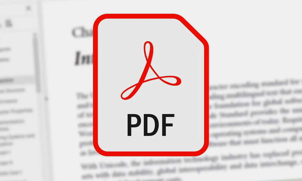 Icono de PDF con fondo blanco, que muestra el logotipo de Adobe en rojo en una figura de documento.