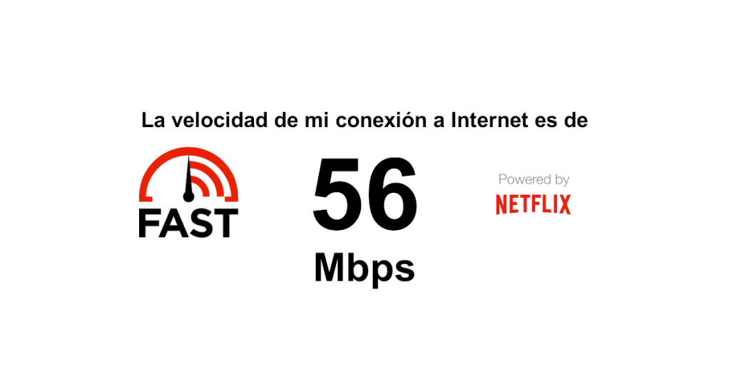 Resultados de la prueba de velocidad de Internet mostrando 56 Mbps.