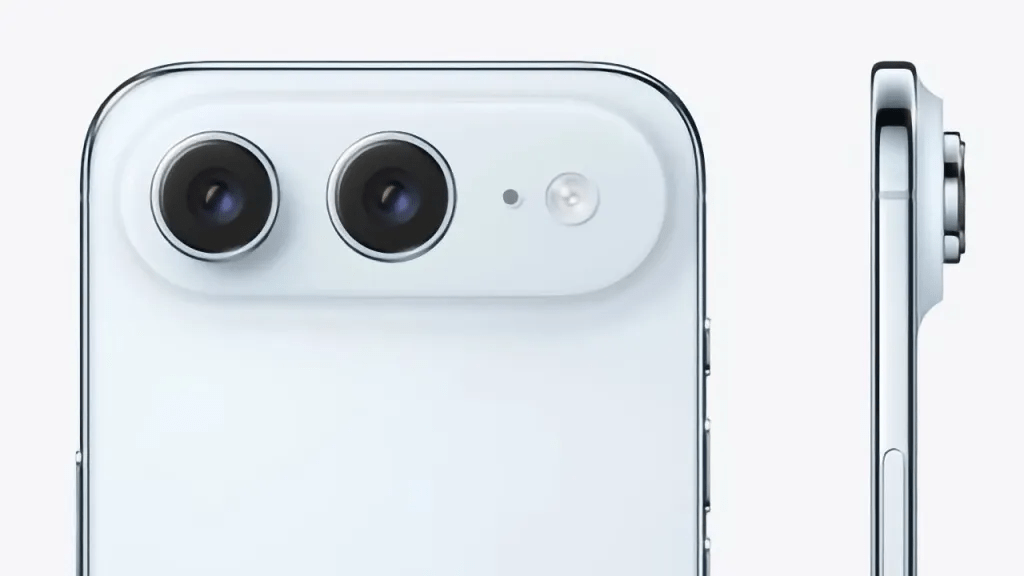 Close-up of a smartphone's rear camera assembly featuring dual lenses and a flashlight.