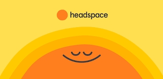 Logotipo de Headspace con un fondo amarillo y un sol sonriente en tonos naranjas.
