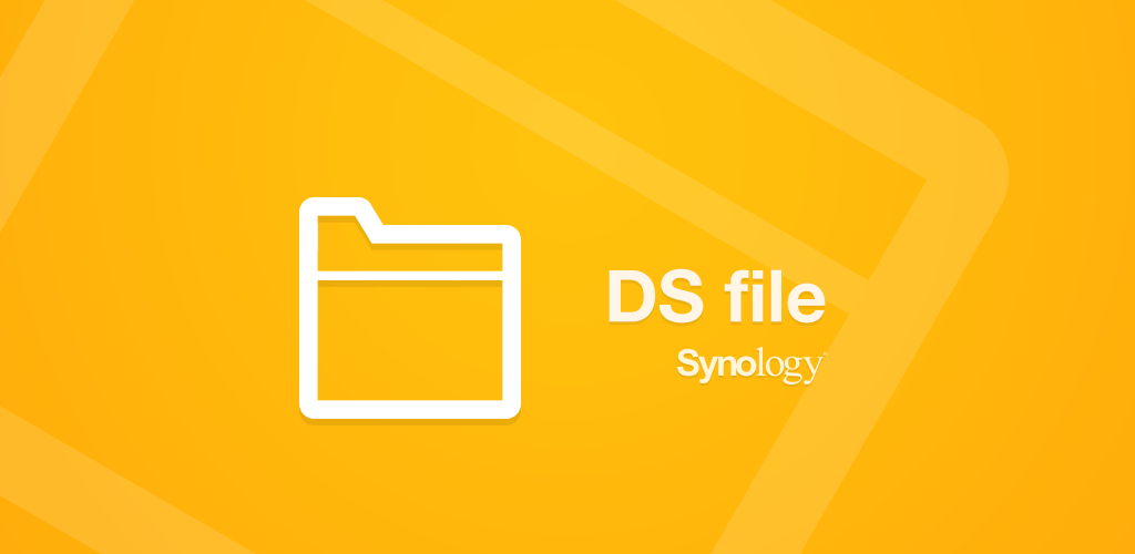 Logotipo de la aplicación DS File de Synology sobre un fondo amarillo.