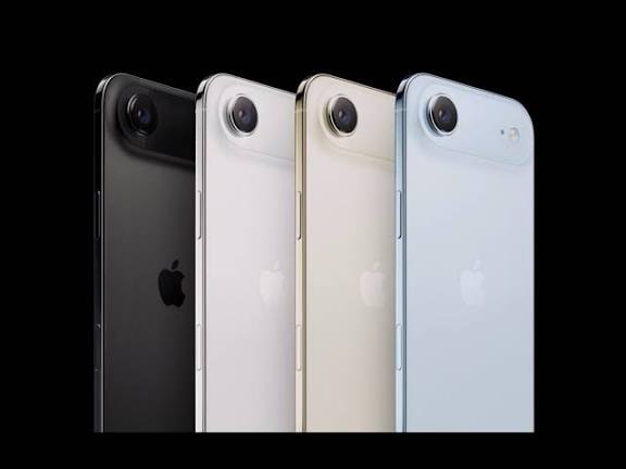 Varias versiones del iPhone Air 2 en colores negro, blanco, dorado y azul, mostrando su diseño elegante y cámaras traseras.