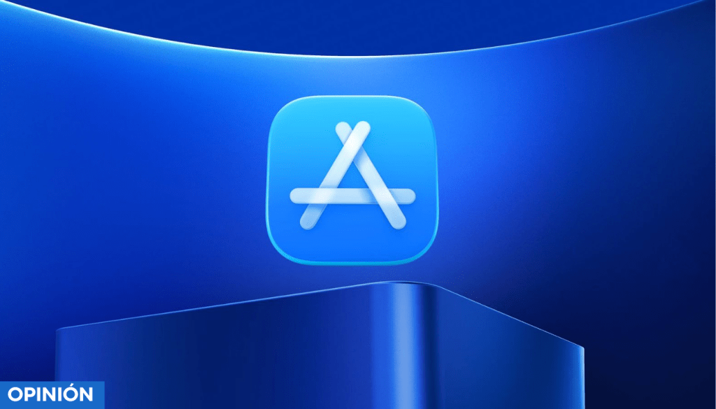 Logo de la App Store de Apple sobre un fondo azul.