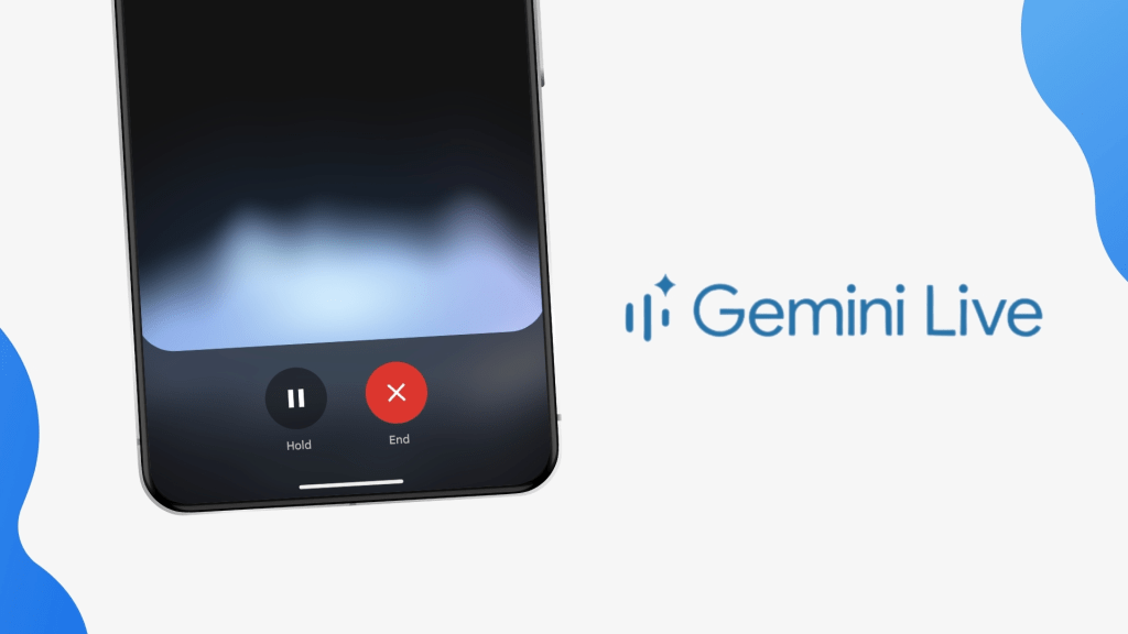 Interfaz de usuario de Gemini Live mostrando controles para grabar y finalizar una conversación de voz.