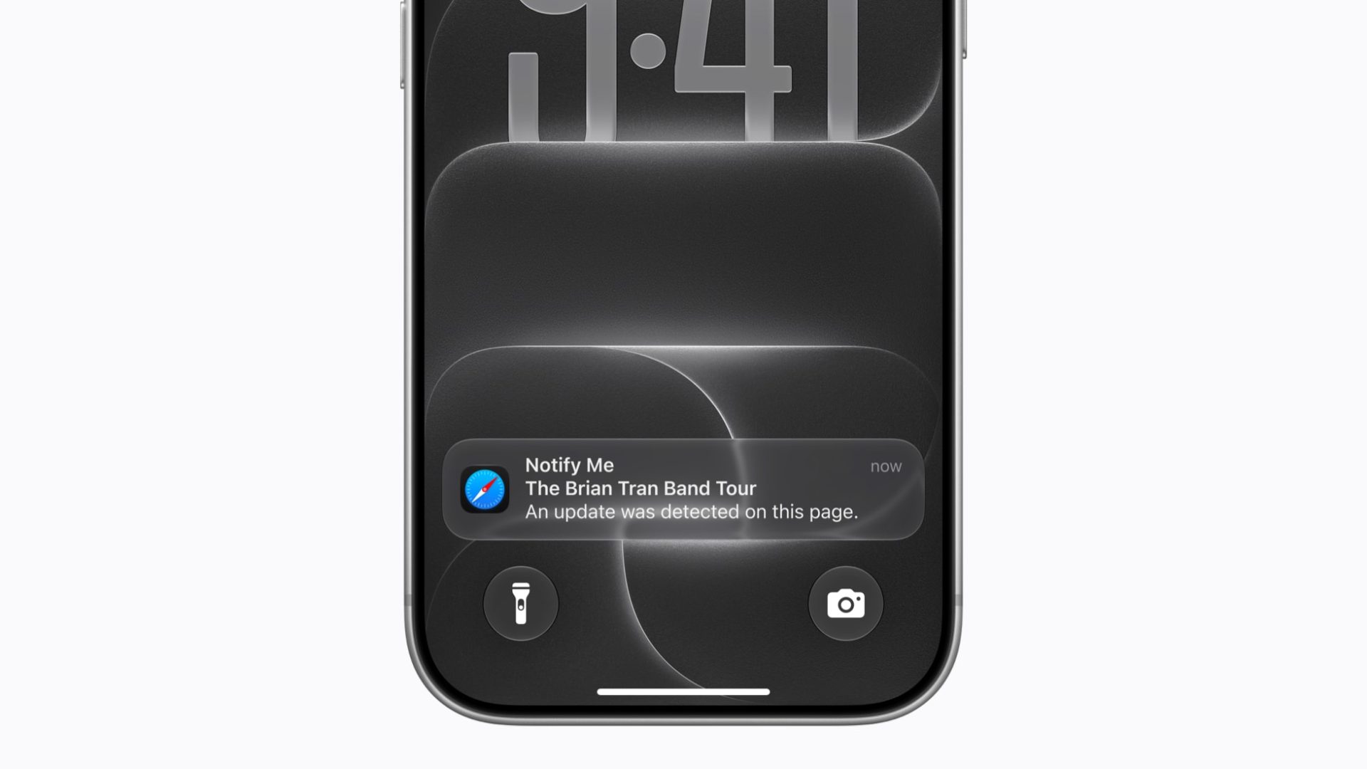 iPhone 18 Pro con iOS 27 mostrando en la pantalla de bloqueo un aviso de la función Notify Me de Safari