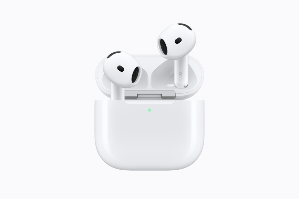 AirPods 5 junto a su estuche de carga, imagen oficial de Apple
